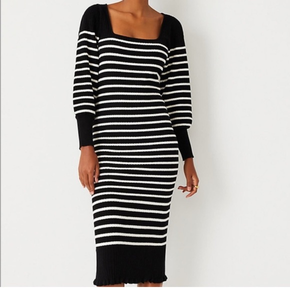 Ann Taylor NWT Sz. SP.  Striped bubble long sleeve Midi Sweater Dress - Picture 7 of 8